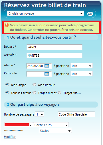 Voyages SNCF Erreur