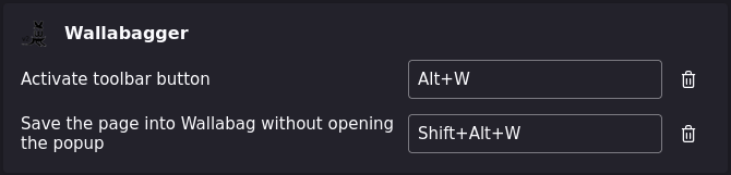 Firefox extension shortcuts view of wallabagger